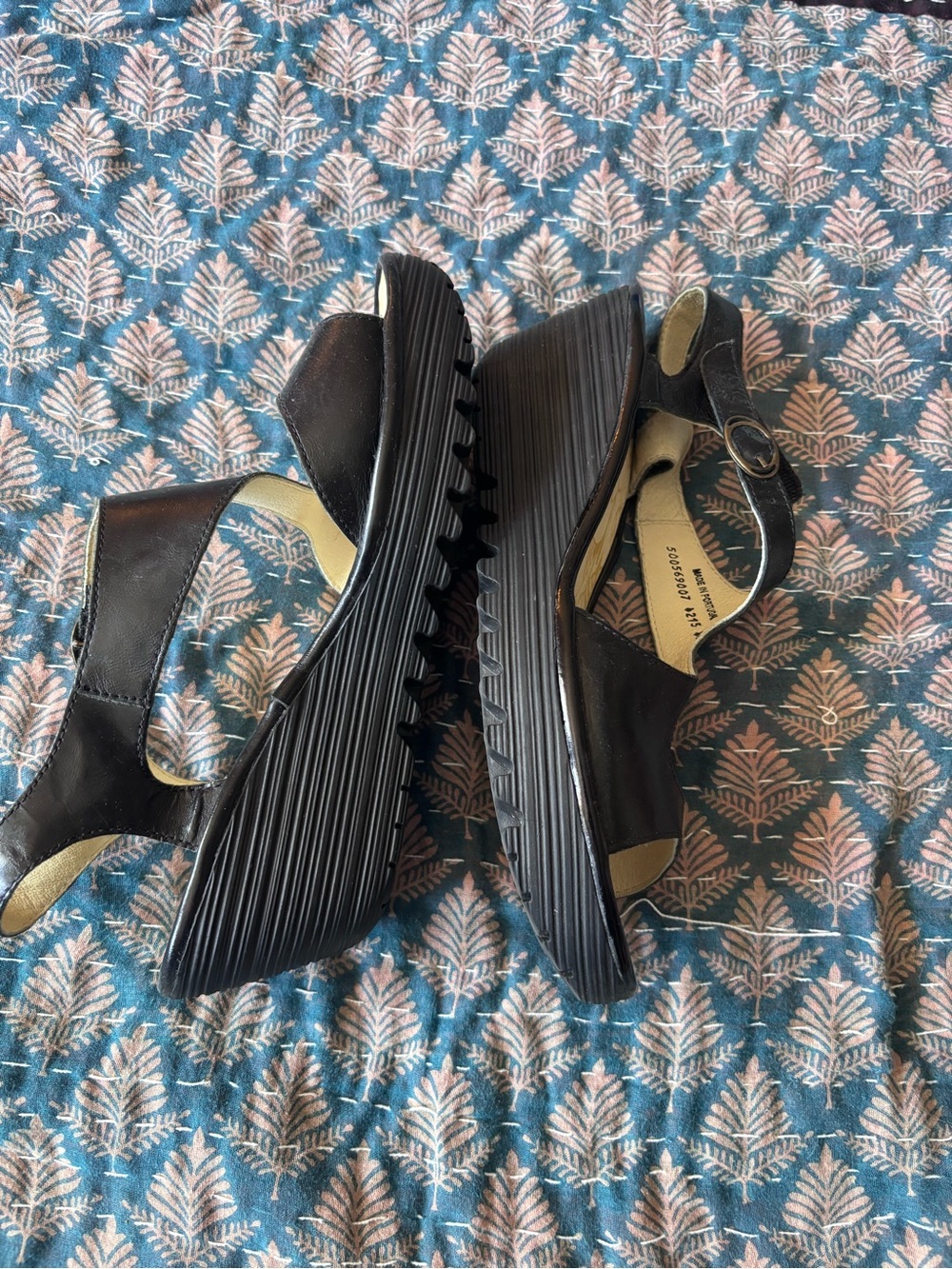 Fly London Black Wedge Sandals with Buckle Strap - Women's
